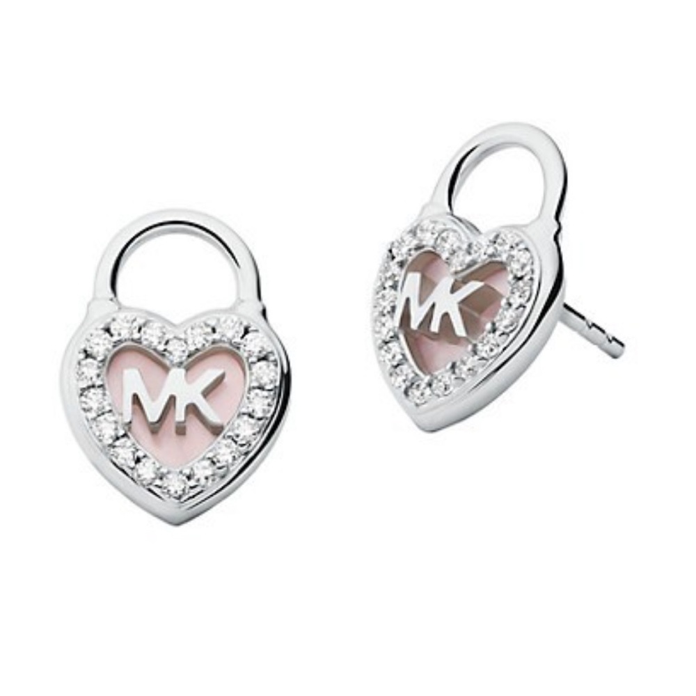 MICHAEL KORS Sterling Silver Heart Lock MK Earrings 🤍 NEW✨